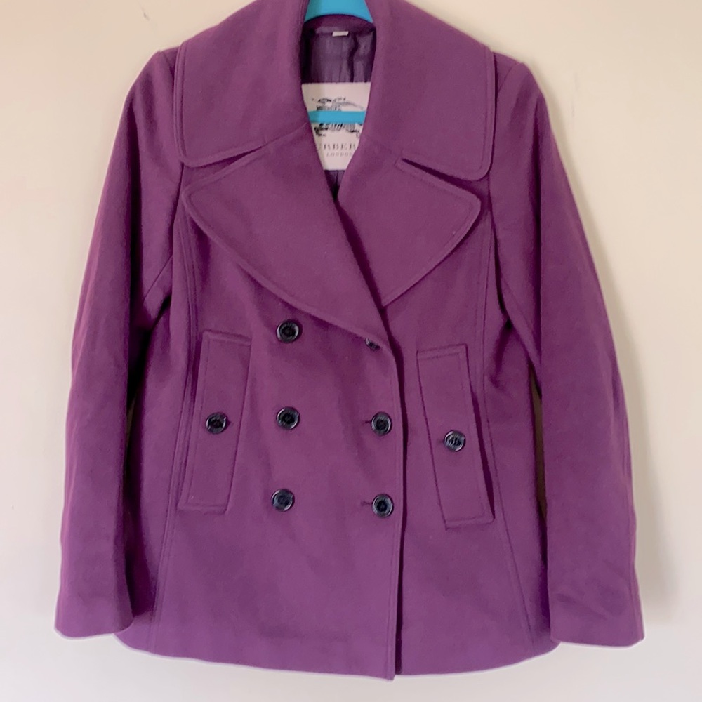 Burberry Plum colored sz 6 Pea Coat Wool Cashmere